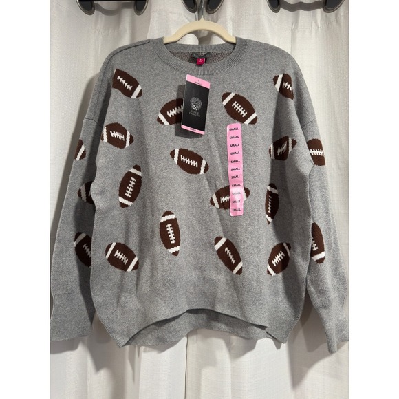 Vince Camuto Sweaters - Vince Camuto Womens Football Intarsia Knit Sweater Gray Cotton SV7755200 Small